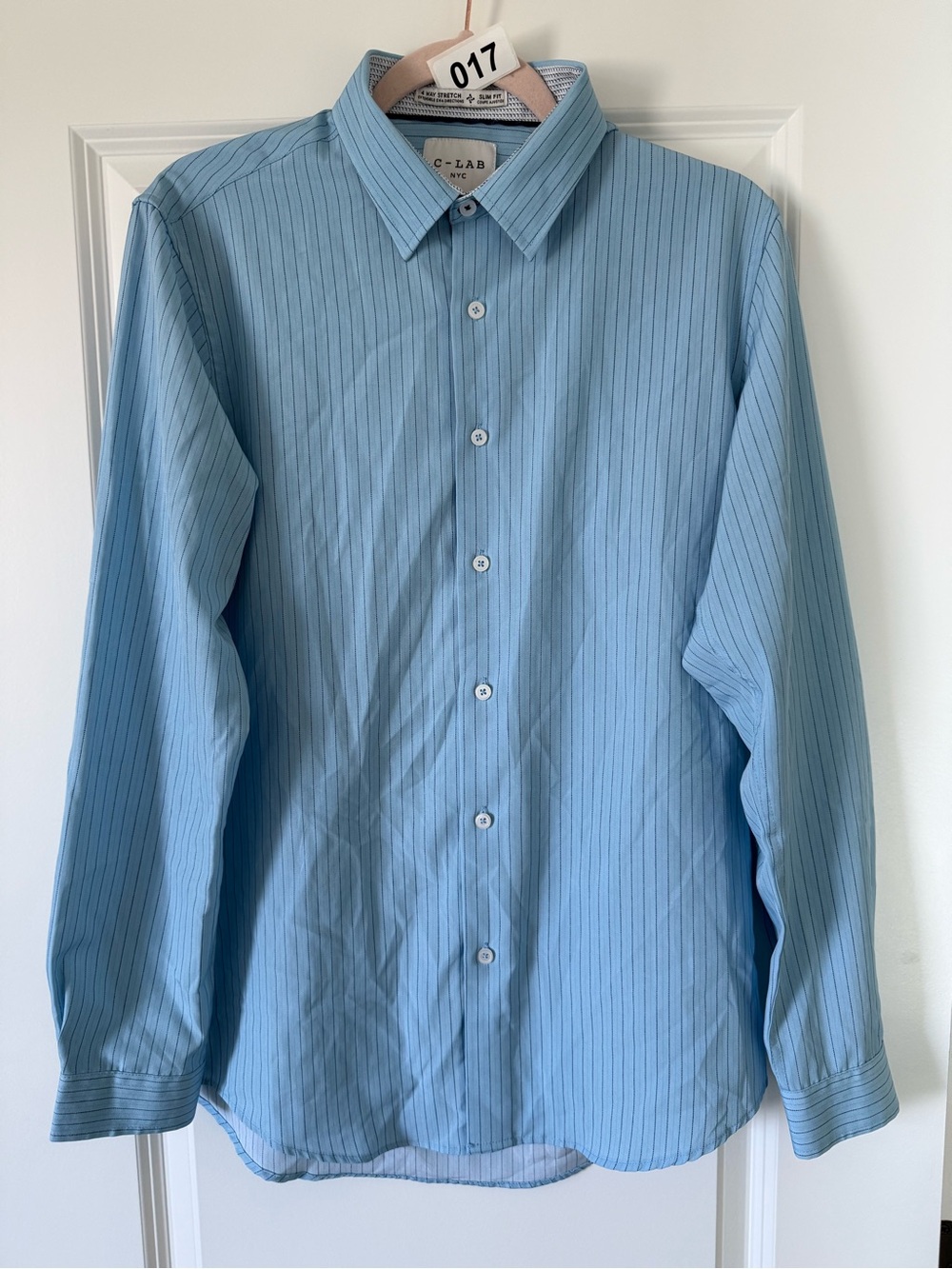 C-LAB NYC Men's Slim Fit 4-Way Stretch Button-Up Shirt Blue, Size Medium